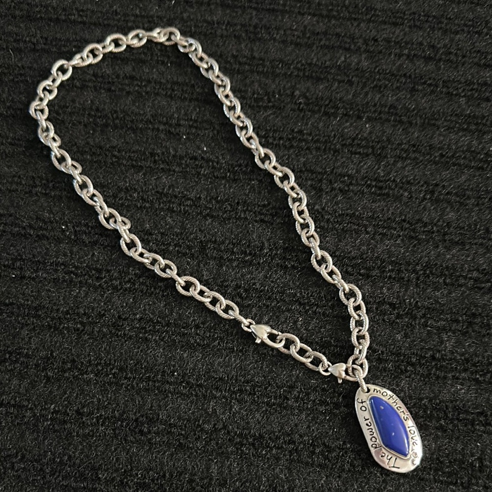 Brighton Silver Necklace with Deep Blue Oval Pendant